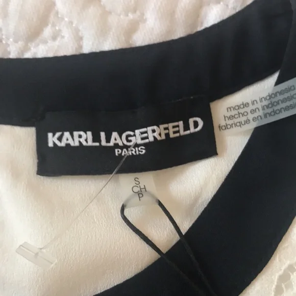Karl Lagerfeld Size S Top, White Lace Navy Stripe - Picture 2 of 7